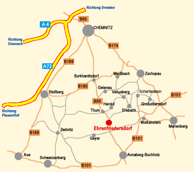 Anfahrtskizze Region Ehrenfriedersdorf